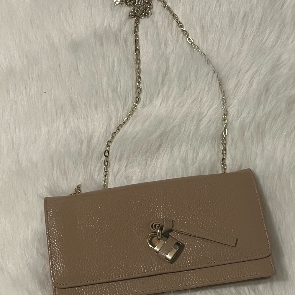 KC Jagger Tan Leather Clutch with Chain